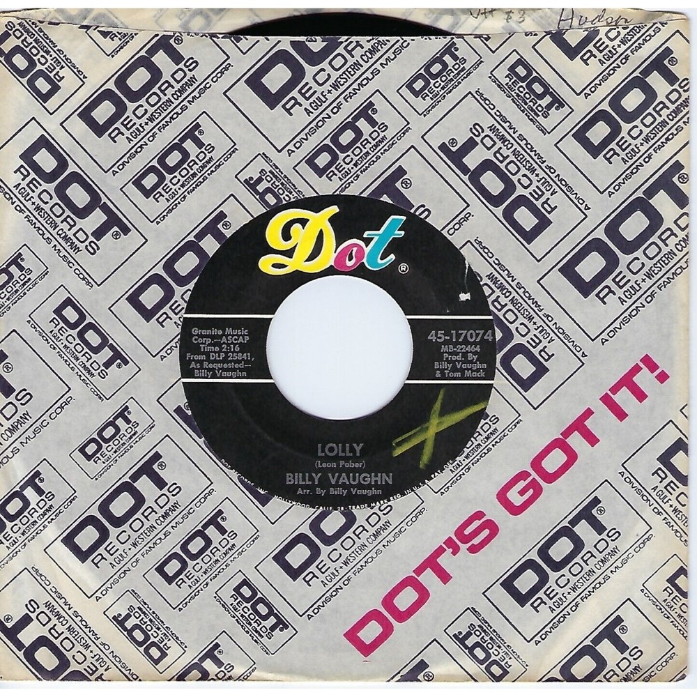 Billy Vaughn ‎45 Lolly / Moonlight Brings Memories on Dot VG+ Easy Listening